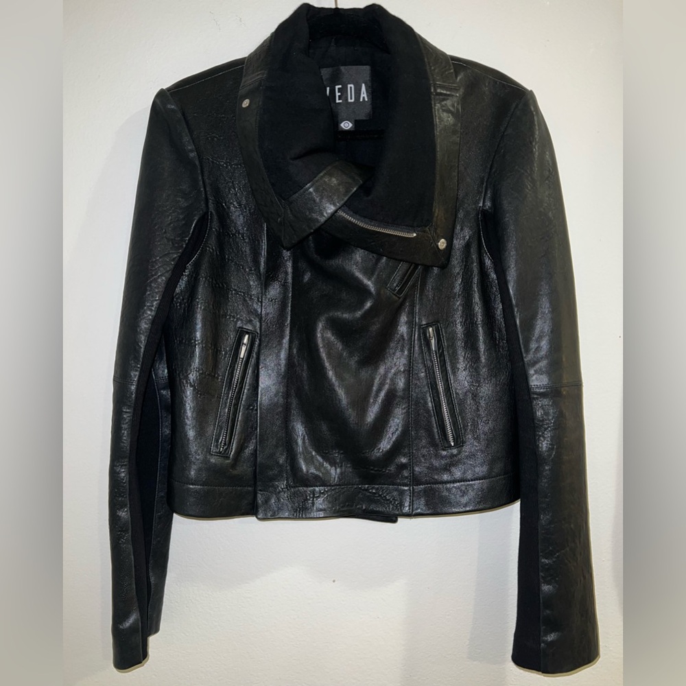 RESERVED LISTING Veda Black Leather Jacket Max Classic Large L Lambskin Moto - Picture 15 of 15